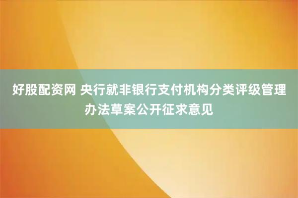 好股配资网 央行就非银行支付机构分类评级管理办法草案公开征求意见